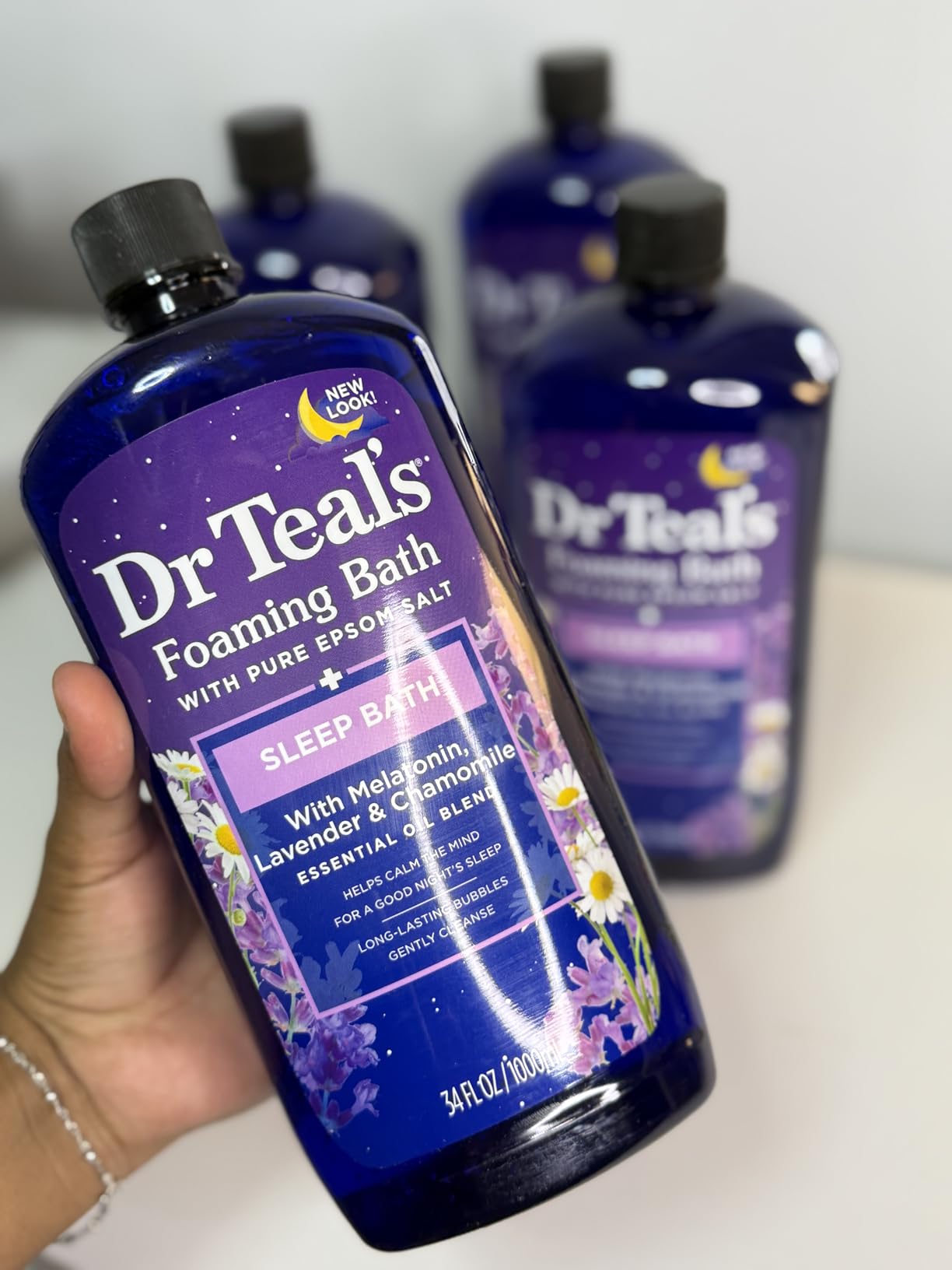 Dr Teal's Foaming Bath with Pure Epsom Salt, Melatonin Sleep Soak with Essential Oil Blend, 34 fl oz (Pack of 4)