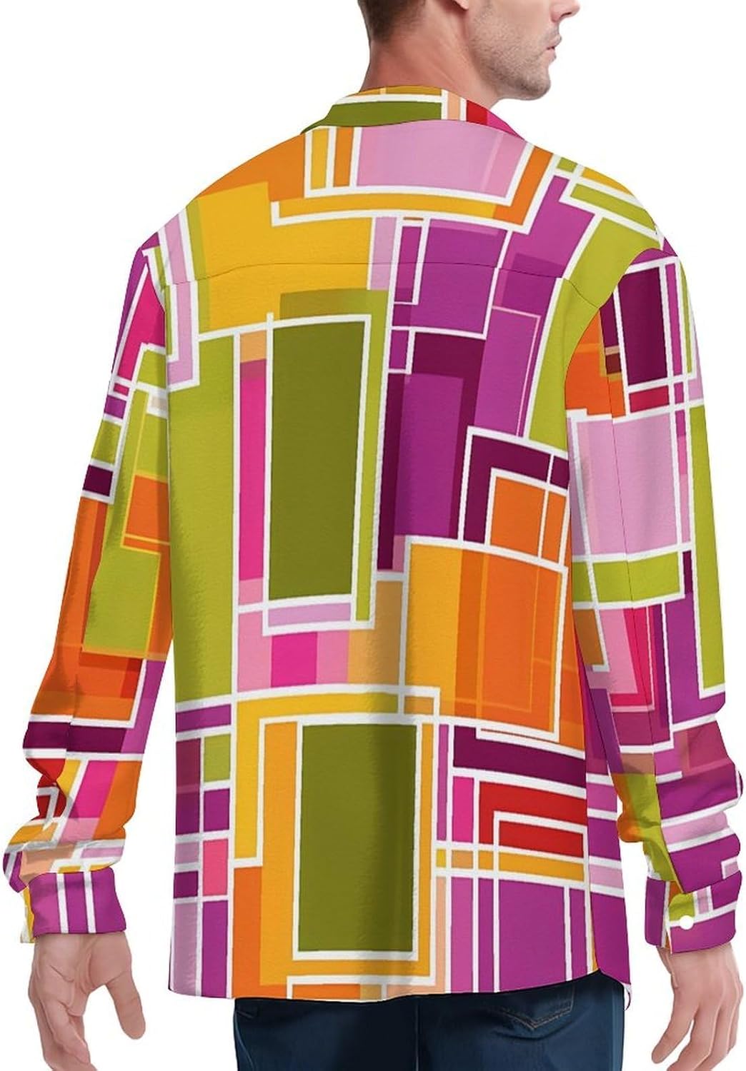 Colorful Geometric Men's Shirts Casual Jacket Long Sleeve Coat Novelty Outwear Tops