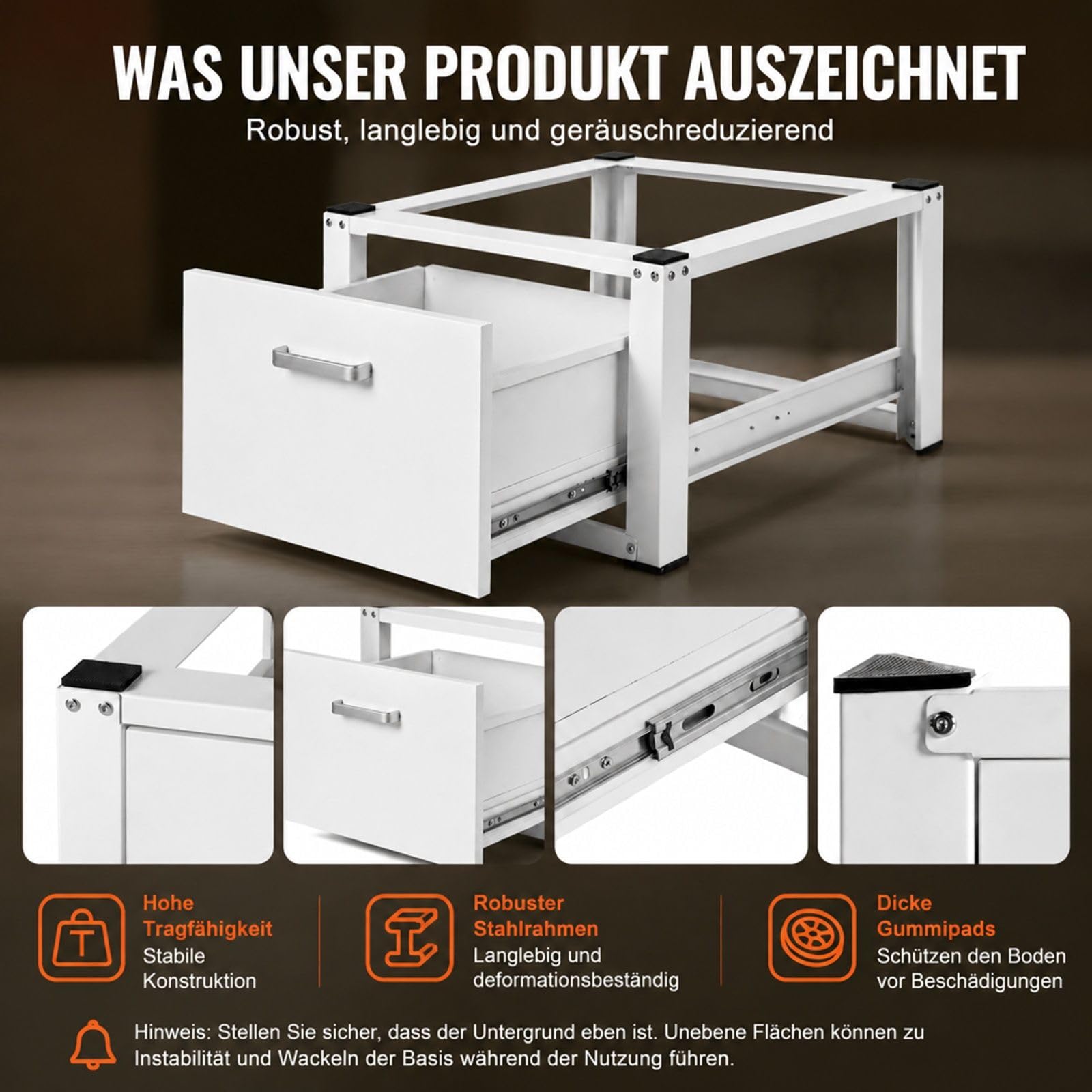 Universeller Waschmaschinen- und Trockner-Sockel mit Schublade, Untergestell für Waschküche mit Zubehör