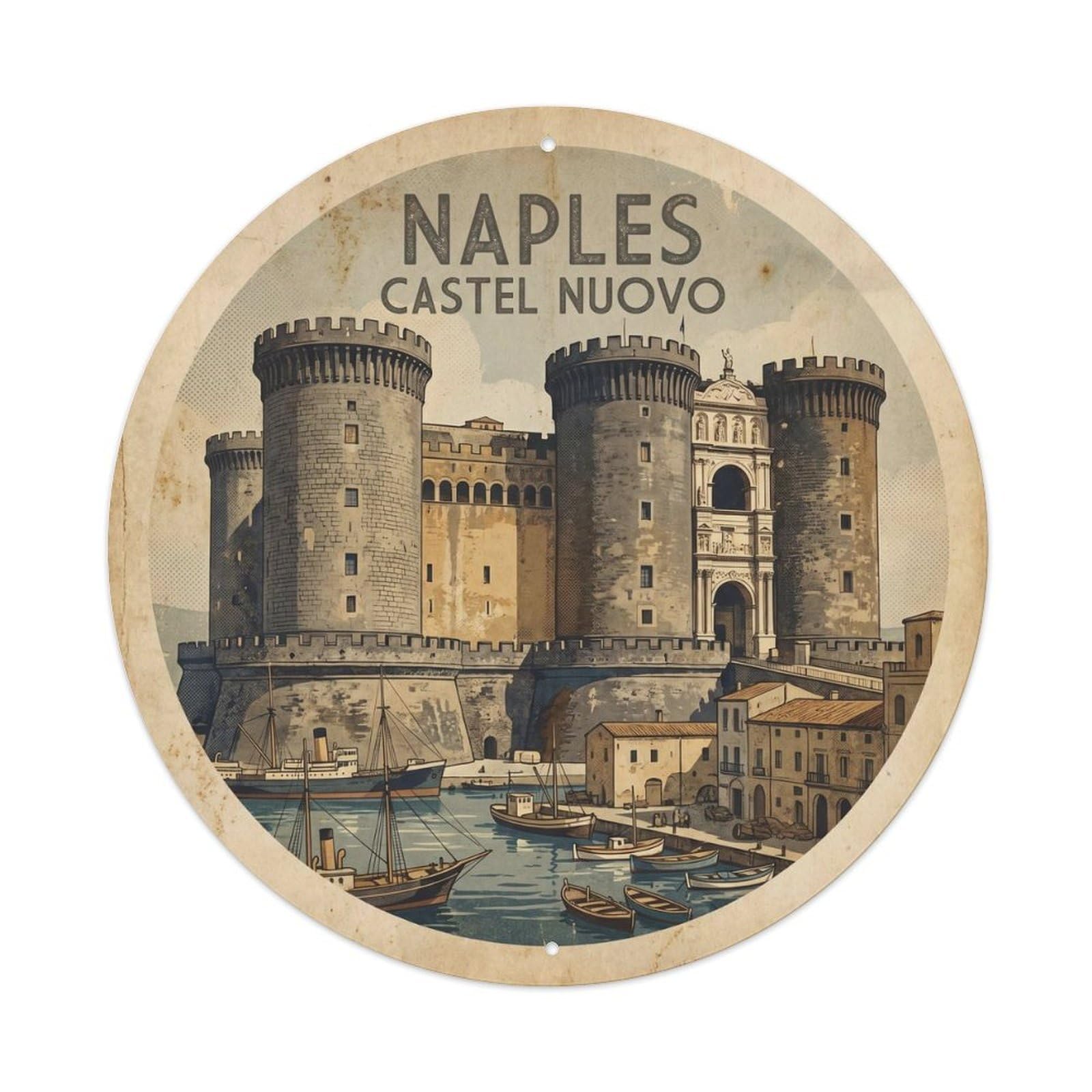 Castel Nuovo Naples Italy Landmark Travel Retro Metal Tin Sign