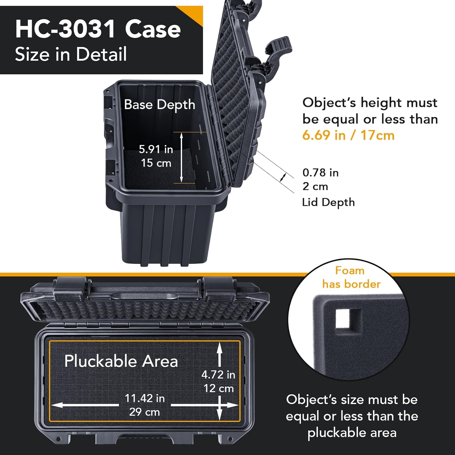 Lykus HC-3031 Waterproof Hard Case with Customizable Foam Insert, Interior Size 12.05x5.31x6.69 in, Suitable for short slim items - Image 3