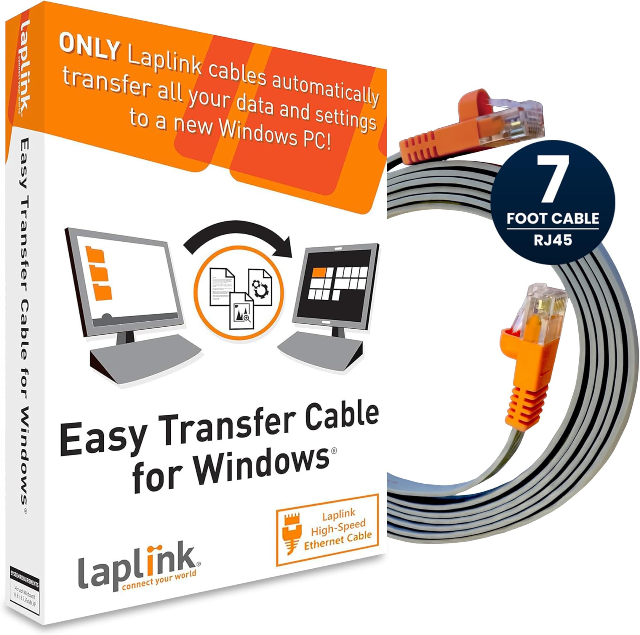 Easy Transfer Cable, Includes PCmover Express Data Transfer Software and High Speed Ethernet Cable, Single Use License, Only Transfers Files and Settings. Compatible with Windows 11