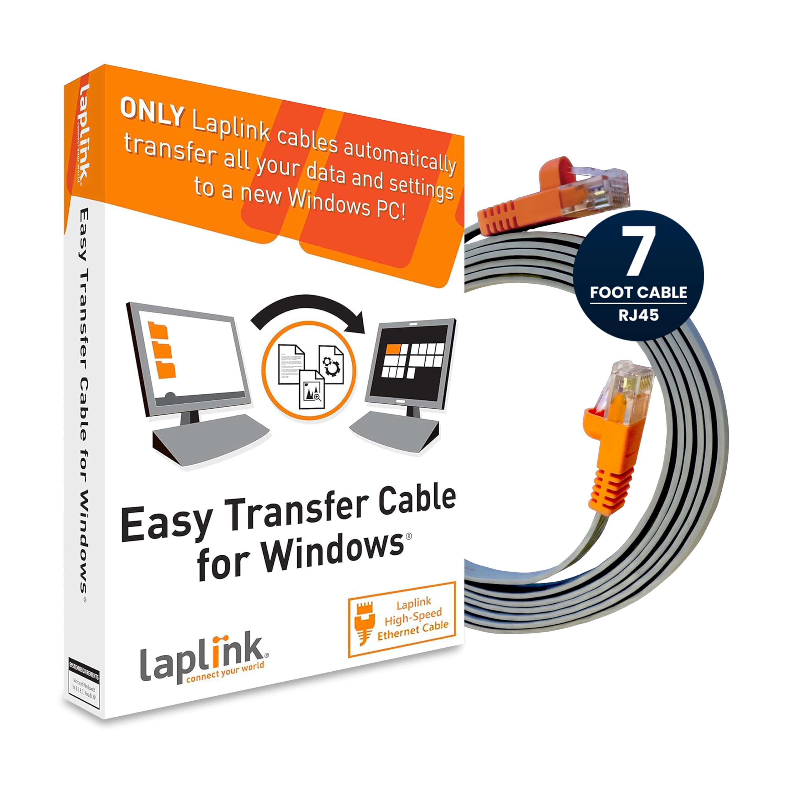 LAPLINK Easy Transfer Cable, Includes PCmover Express Data Transfer Software and High Speed Ethernet Cable, Single Use License, Only Transfers Files and Settings. Compatible with Windows 11