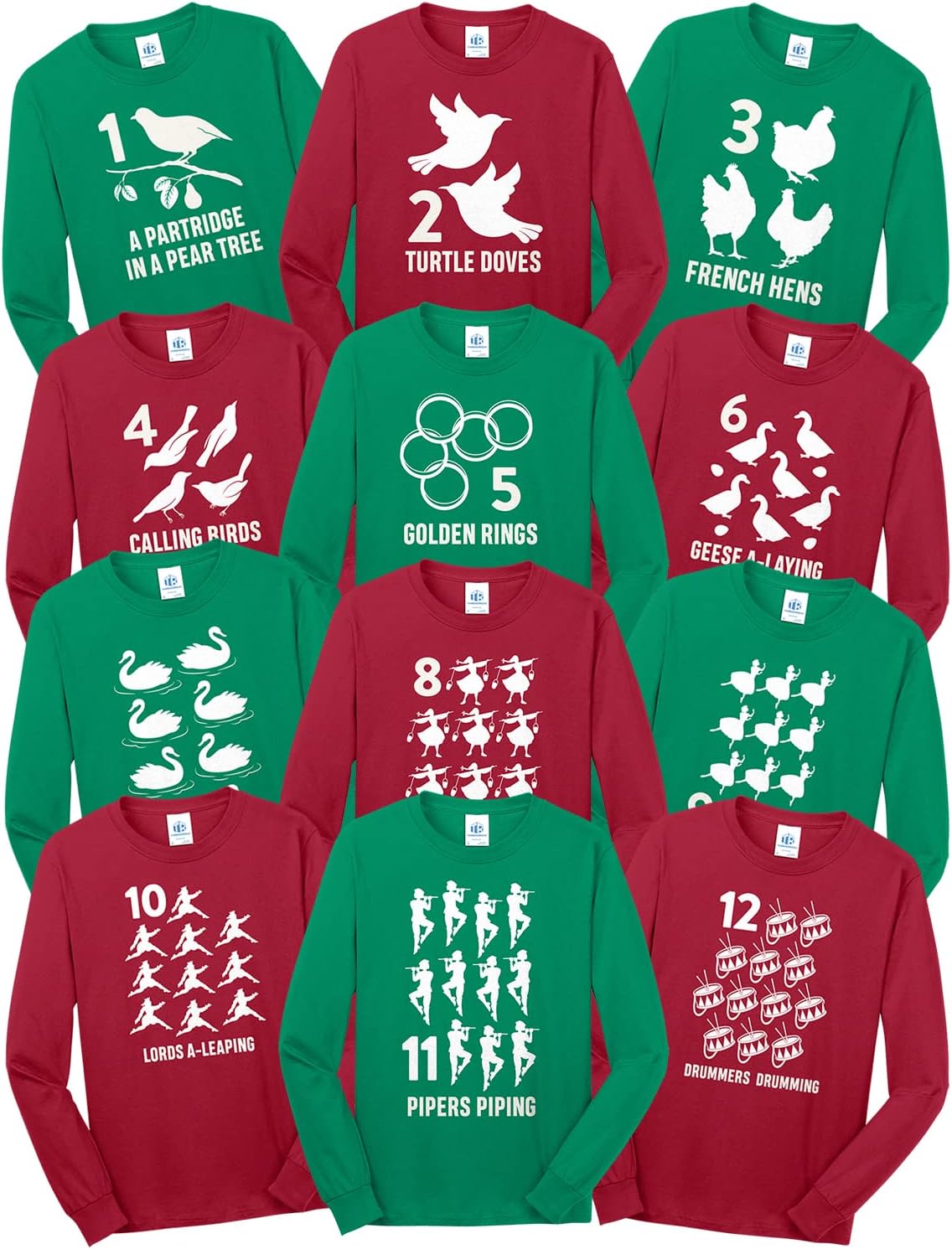 12 Days of Christmas | Family Group Christmas Carole Matching L/S T-Shirts