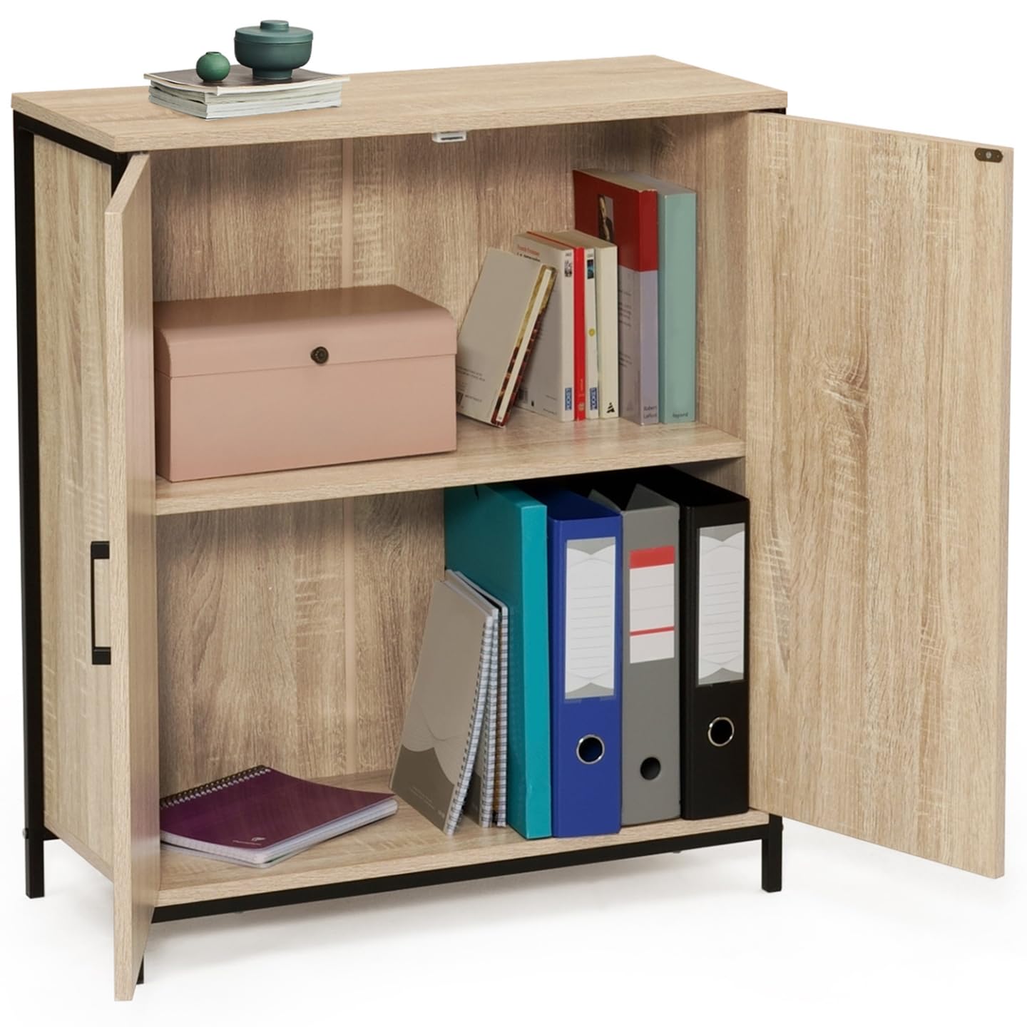IDMarket - Armoire Basse Detroit 2 Portes Design Industriel