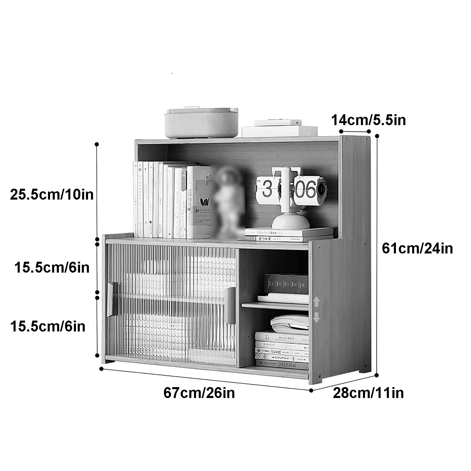 Organizer da scrivania con scomparti multipli e porta scorrevole per ufficio (beige)