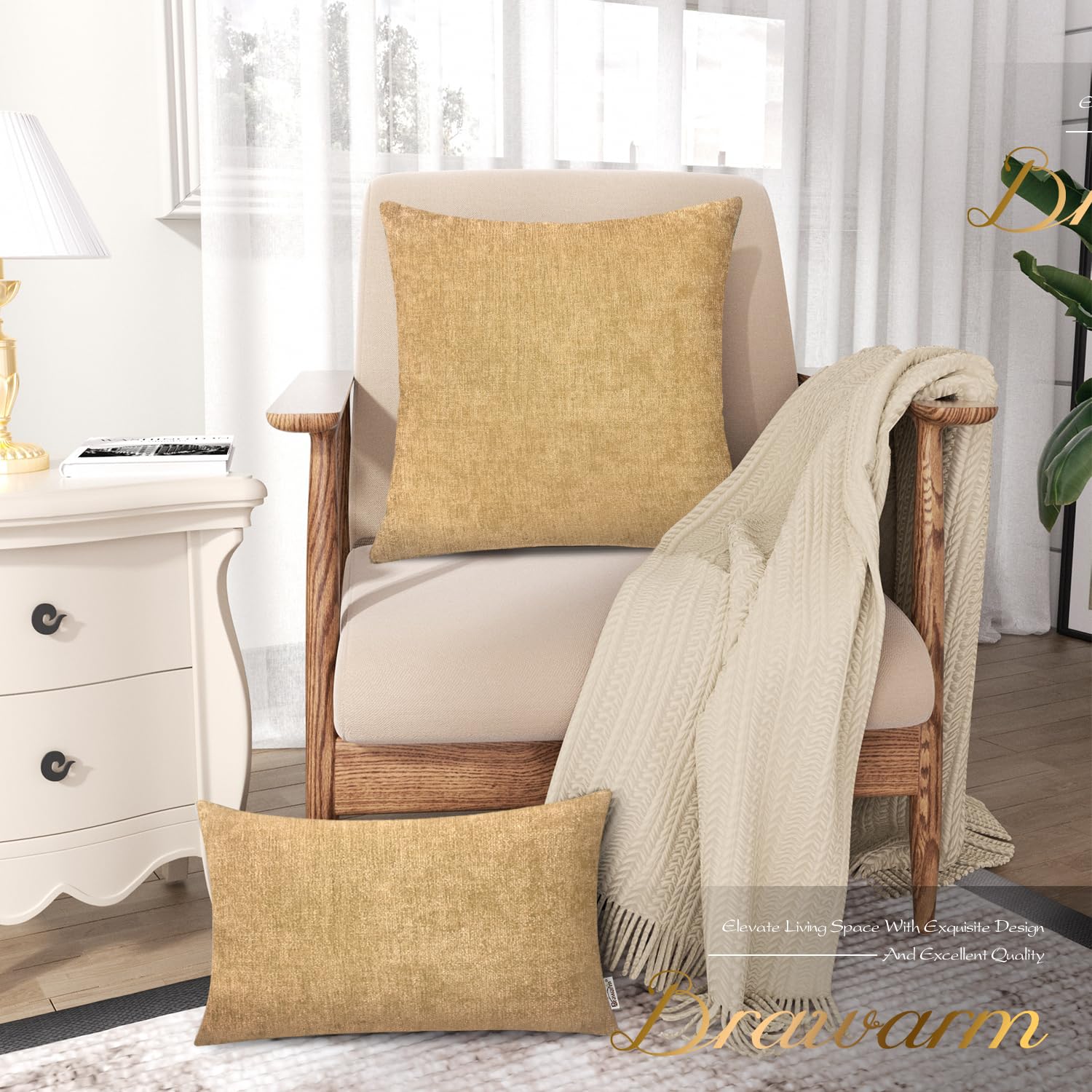 BRAWARM Lot De 2 Housses De Coussin Décoratives En Chenille Douce Teintée Unie Pour Canapé, Sofa, Lit, Décoration D'intérieur, 50,8 X 50,8 Cm, Lagon Profond