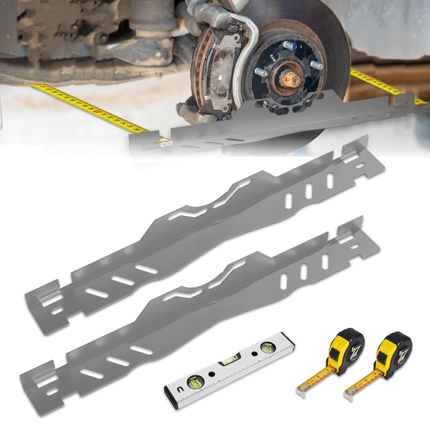 Outil D'alignement Des Roues Réglable - Plaques Avec Rubans à Mesurer, Compatible Plusieurs Entraxes, Pour Réglage Parallélisme Pneus - 7