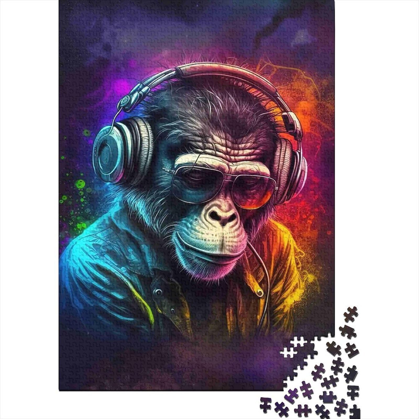 Uxinyoume Style-5 3D Printed Colorful Headphone Monkey Fitted Sheet Microfiber Art Mattress Cover For Bedroom Guest Room Decor 90X200x25cm