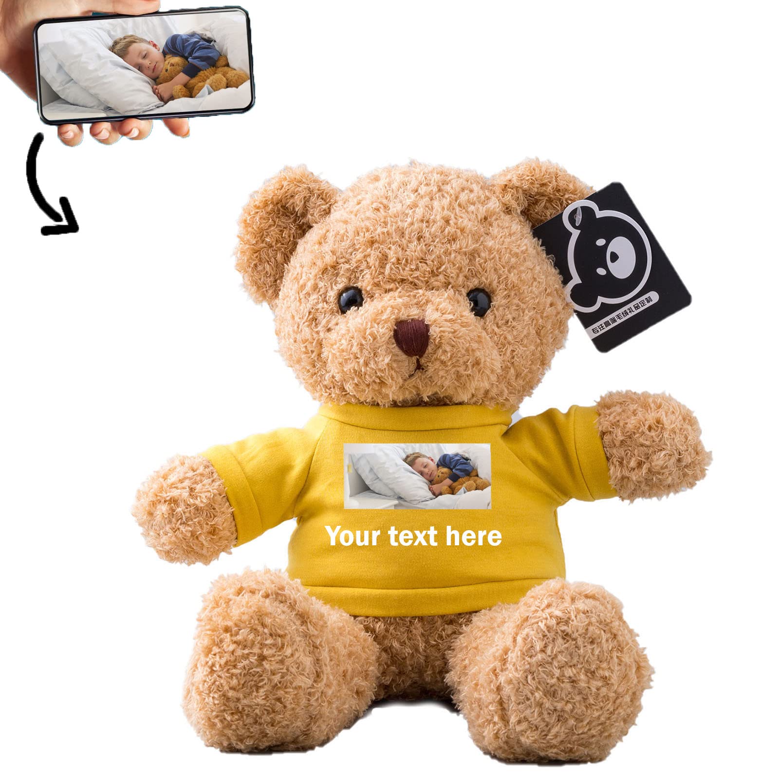 ADORSUN Personalised Teddy Bear Stuffed Animal with Customised Text+Image, Stuffed Bear as Personalised Gift for Women/Men on Valentines' Day/Birthday/Anniversary/Christmas(16inch-T Shirt-Yellow — image 1