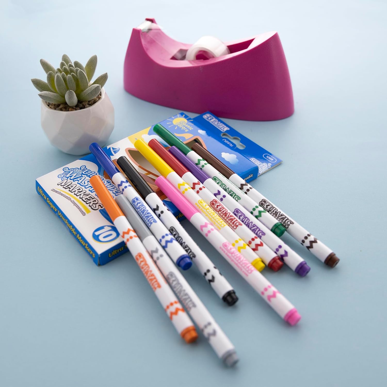 BAZIC Products Super Washable Markers Fine Line 10 Color, Thin Tip Coloring Marker, Non Toxic Marcadorc Art School Supplies, Gift (10/Pack), 24-Packs