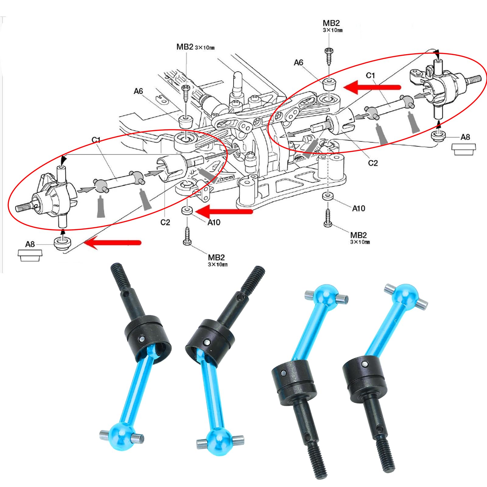 Amazon.co.jp: 4個メタル RCドライブシャフトドライブシャフト