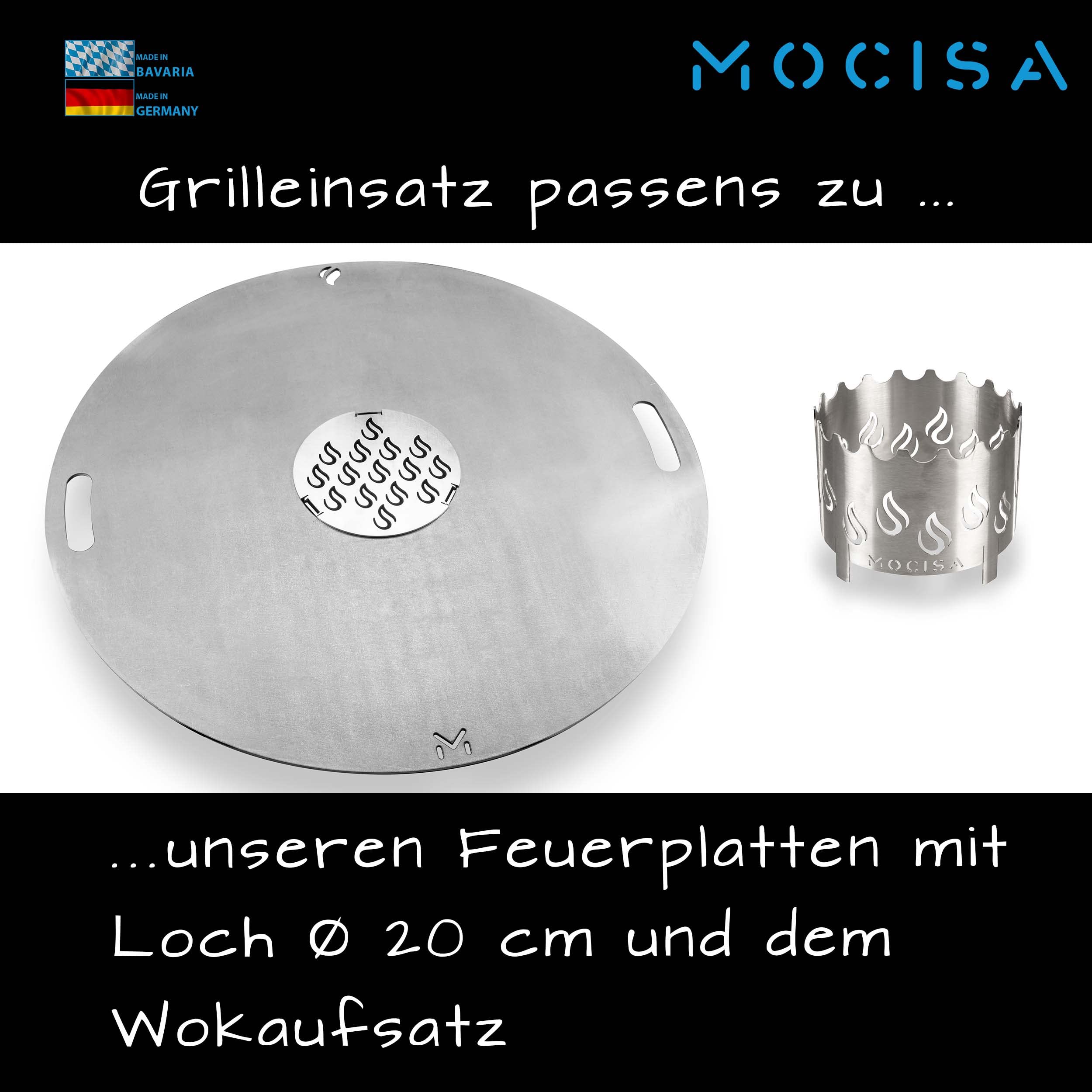 Grilleinsatz Ø 20cm Edelstahl 3mm geschliffen für Feuerplatte | Grillplatte | Feuertonnen | Kugelgrills