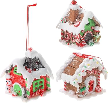 Toddmomy 3pcs Christmas Gingerbread House Ornaments, LED Light Gingerbread Candy House Ornament with Rope for Xmas Holiday Party New Year Home Decor