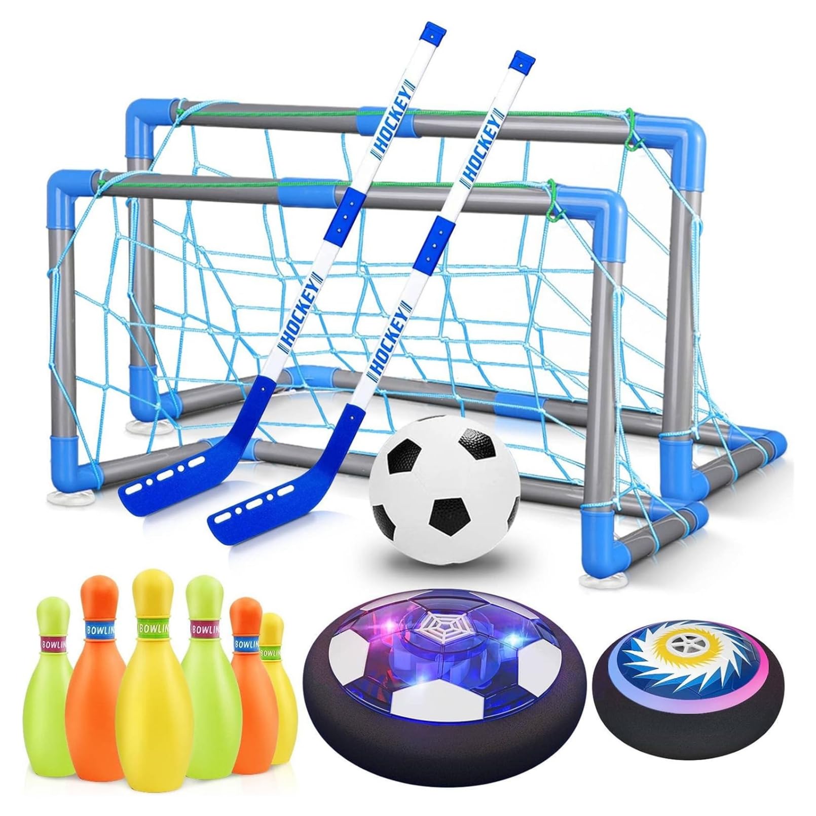 AM ANNA 3 in 1 Hover Hockey Soccer Ball Kids Toys Set, Led Lights Floating Air Football, Indoor Outdoor Sport Toys for Kids,Indoor Fun Game Sports Set Soccer Toys (3)