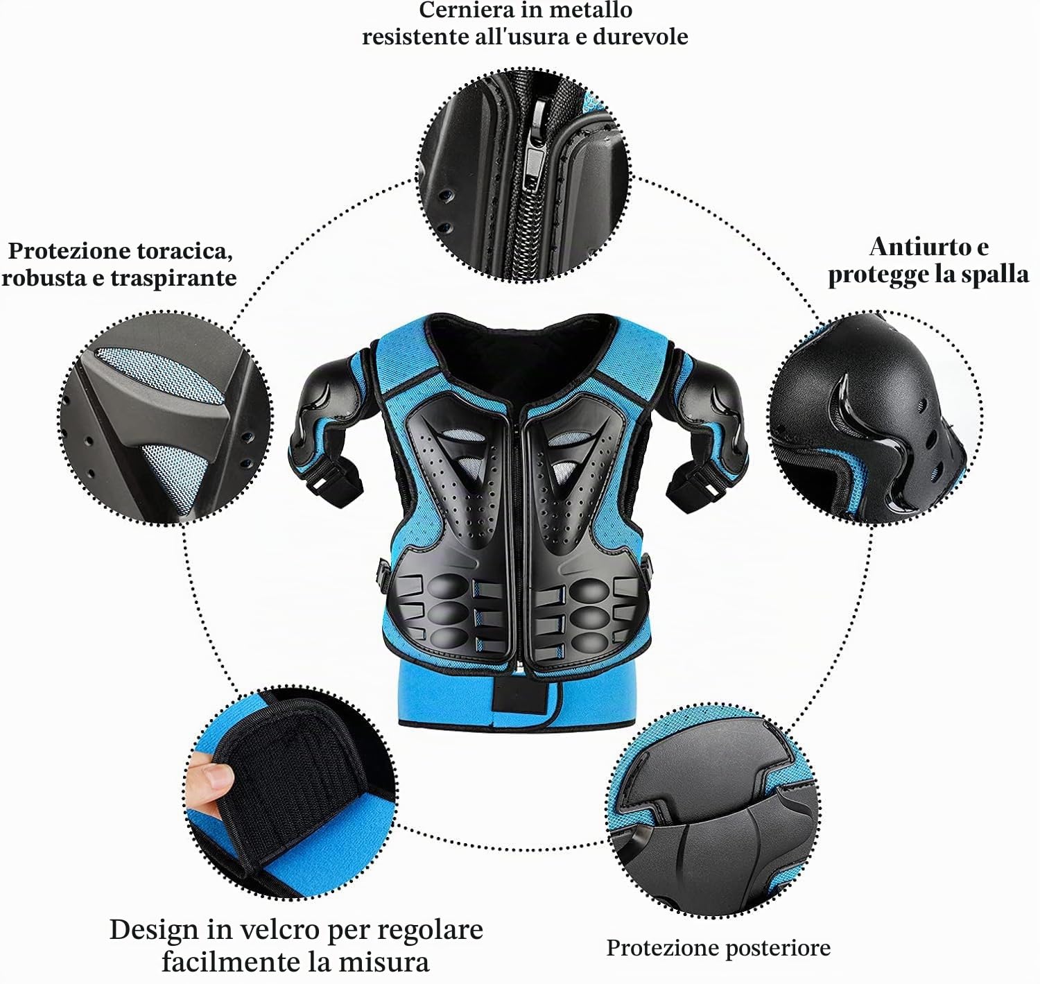 Armatura Moto Per Bambini, 5 Pezzi Set Di Armatura Da Moto Protezione Di Motocross Per Bambini Ginocchiere Traspiranti Gomito Pettorina Per Tutti I Terreni, Ciclismo, Sci, Pattinaggio