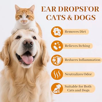 Ear Cleaner for Dogs and Cats, Ear Cleaner Solution for Dogs and Cats, Gently Remove Ears Wax & Debris