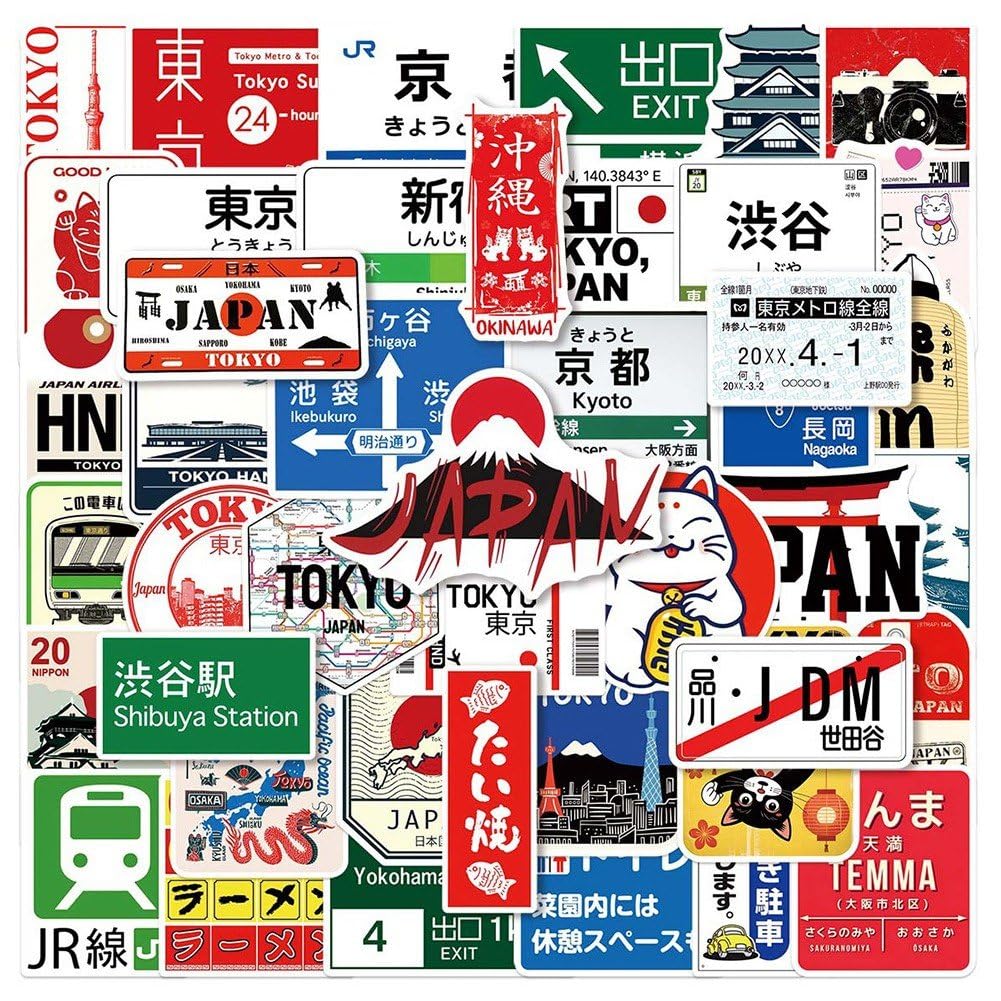 100 japońskich naklejek z motywem symbolu Tokio, grafika z kreskówki, zawieszki podróżne, naklejki na laptopa, notatnik, bagaż, dekoracja "zrób to sam"