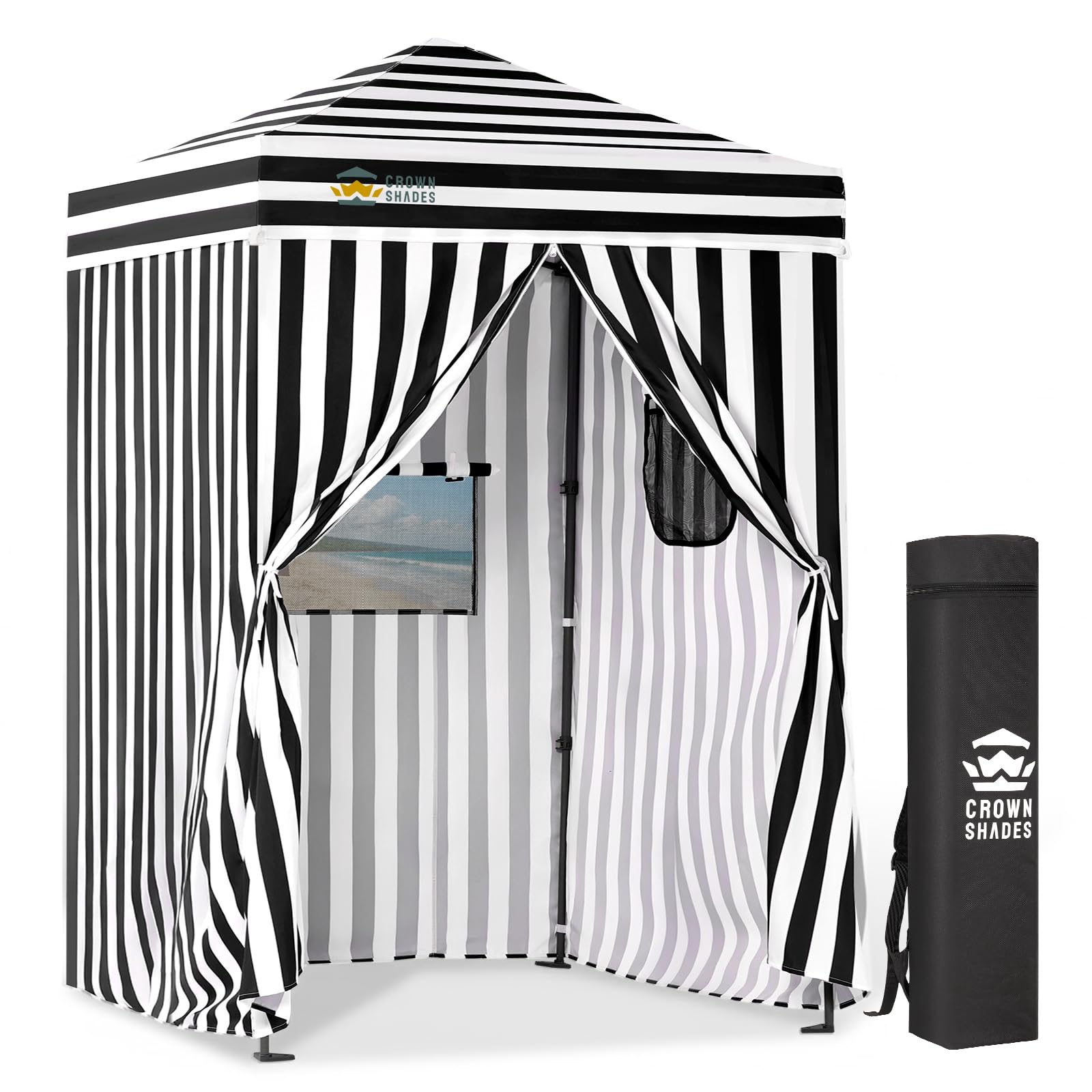 CROWN SHADES 5x5 Pop Up Changing Tent, Portable Changing Room, Black/White