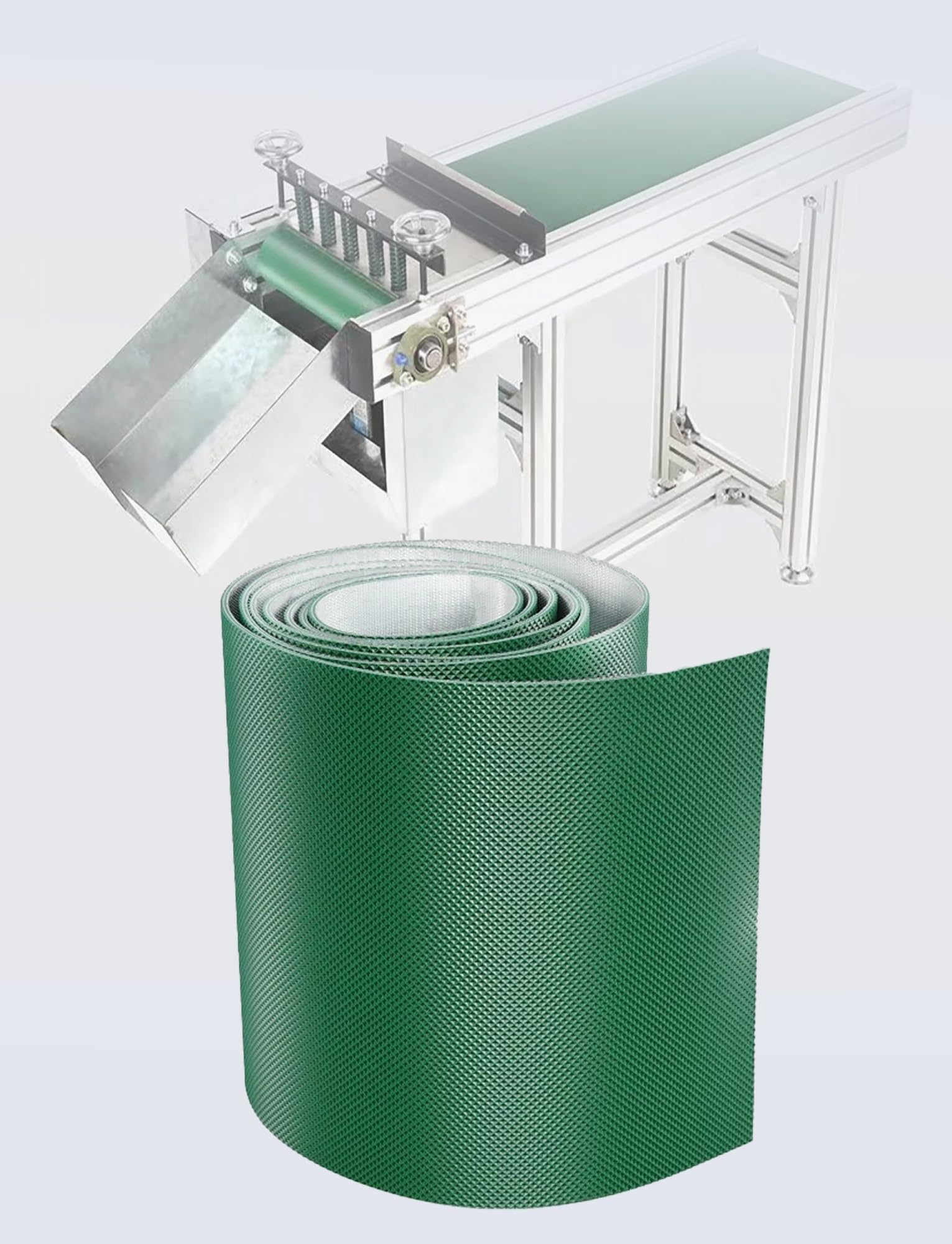 Cinta transportadora Plana de PVC Ligera, Apta para el Transporte Industrial, de Color Verde, de 110x28 cm, Ideal para la manipulación de Materiales en fábricas y líneas de envasado de produ