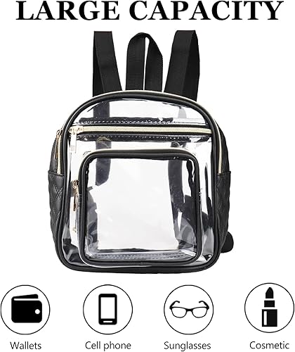 Miniatura 5 de Mochila transparente aprobada para estadios, resistente mini mochila transparente con bolsillo frontal para conciertos, eventos deportivos, trabajo