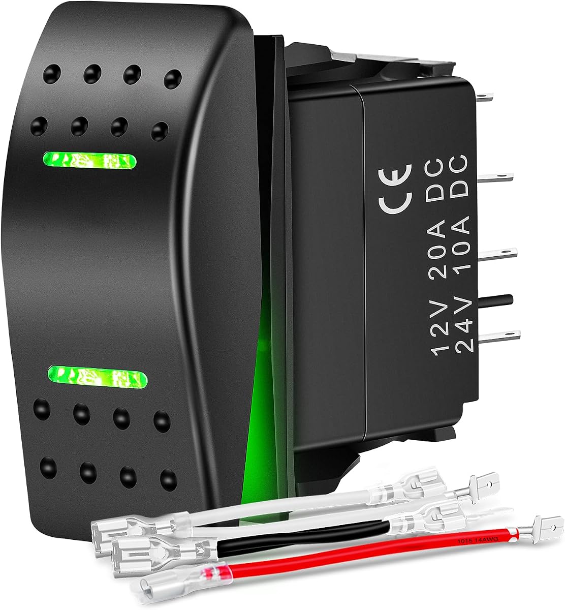 Interruptor basculante Nilight impermeable de 7 pines con cables de puente verde | Interruptores de encendido y apagado DPDT 12V 24V, interruptor de bomba de cabrestante para coches, camiones, caravanas, barcos, RV, SUV, ATV, UTV