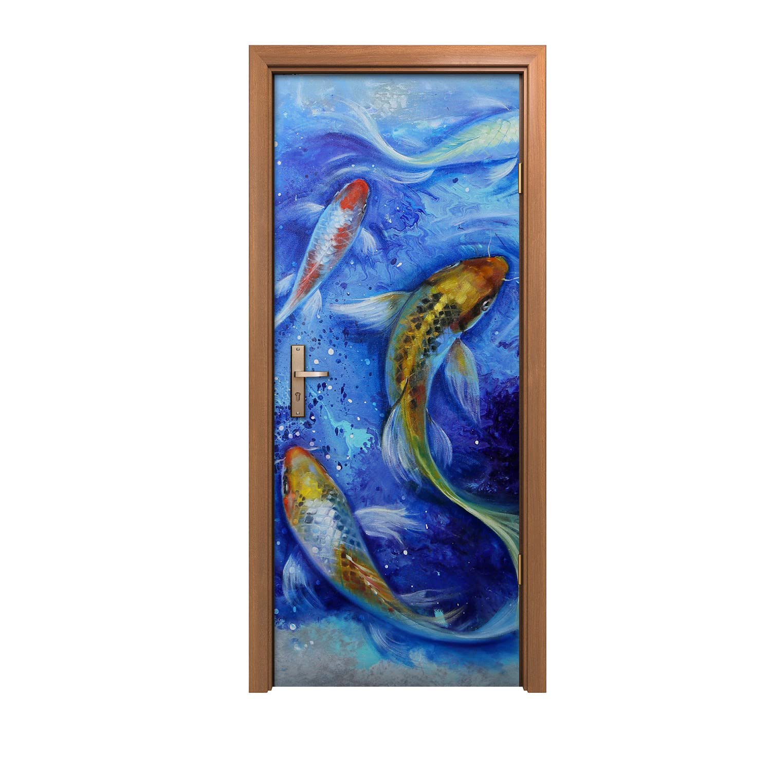 Autocollant de porte murale 90x200cm décoration design intérieur poisson koi