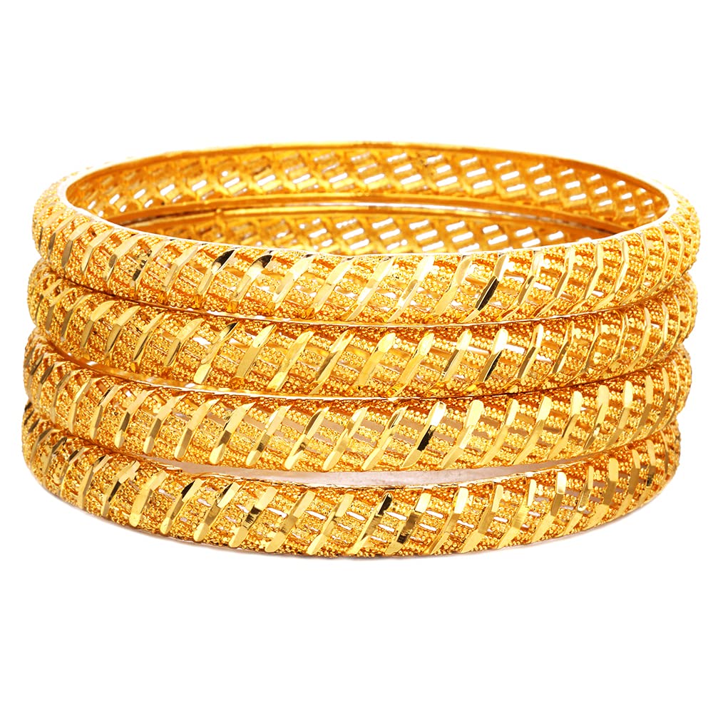 Large Sized Wrist Women Bracelets 2.7inch 18K Gold Plated Fixed Big Size Wrist Bangles Sets (4pcs /lot)