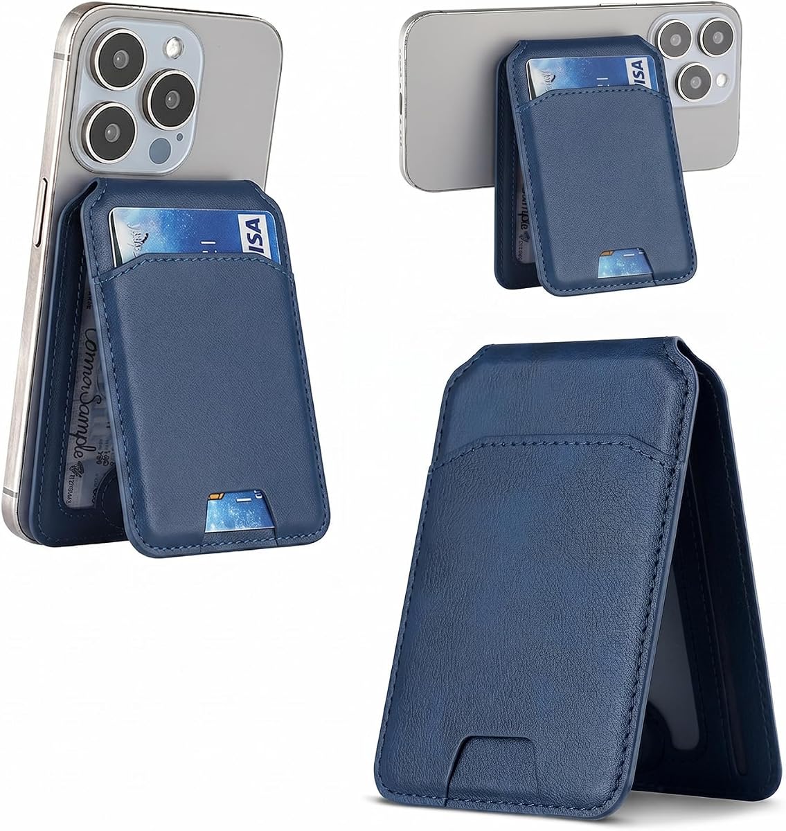 Magnetic Wallet for Phone Lightweight Magnetic Phone Pouch Stand Adjustable Leather Mag-Safe Card Holder for iPhone 17/16/15/14/13/12 Series (Blue)