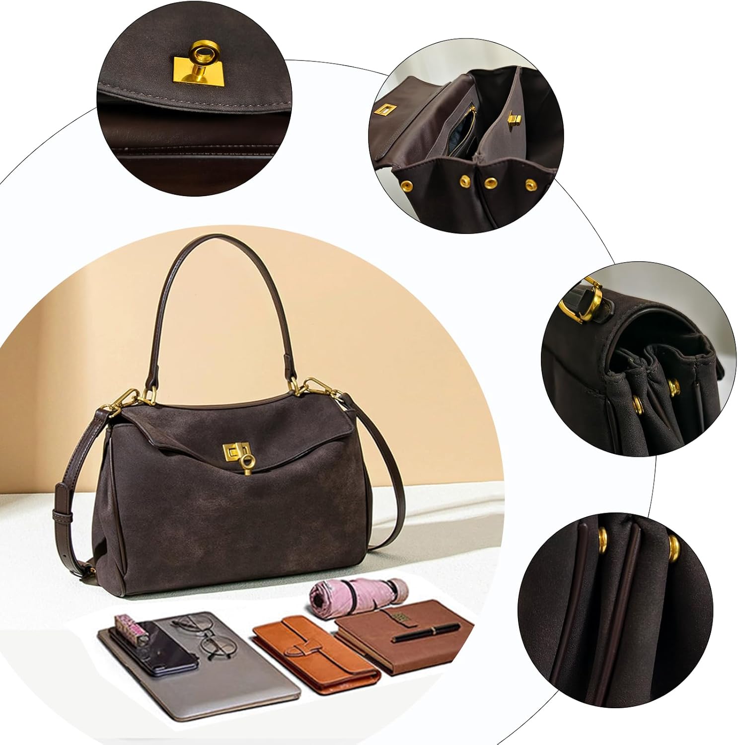 SKYK Suede Satchel Purses for Women Trendy Suede Tote Bag Vegan Leather Crossbody Shoulder Bags Top-Handle Handbag