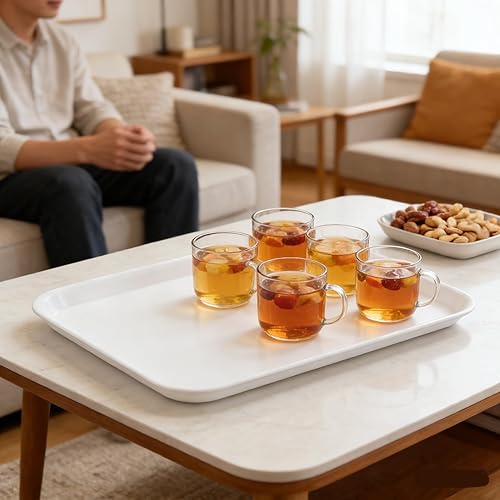 Miniatura 6 de Paquete de 6 bandejas redondas blancas para servir, bandeja de plástico para cafetería, color blanco