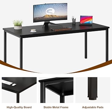 soges 70.8 Inch Stylish Computer Desk, Large Executive Office Desk, Simple Study Writing Desk, Workstation Business Furniture for Home Office, Black