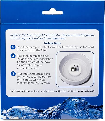 Miniatura 5 de PetSafe Drinkwell Filtro de espuma de repuesto para 360 fuentes de plástico para mascotas dispensador de agua para gatos y perros paquete de 2