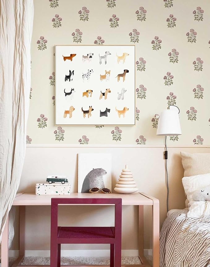 Vintage Floral Peel and Stick Wallpaper: Retro Rose Flower Contact Paper