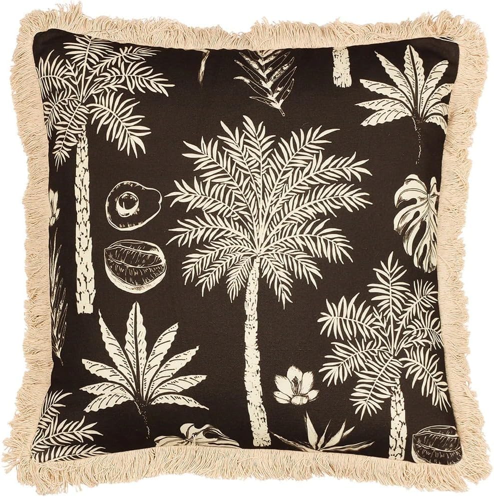 Paoletti Colonial Fringed Palm Tree Throw Pillow Cover (45cm x 45cm) (Espresso)