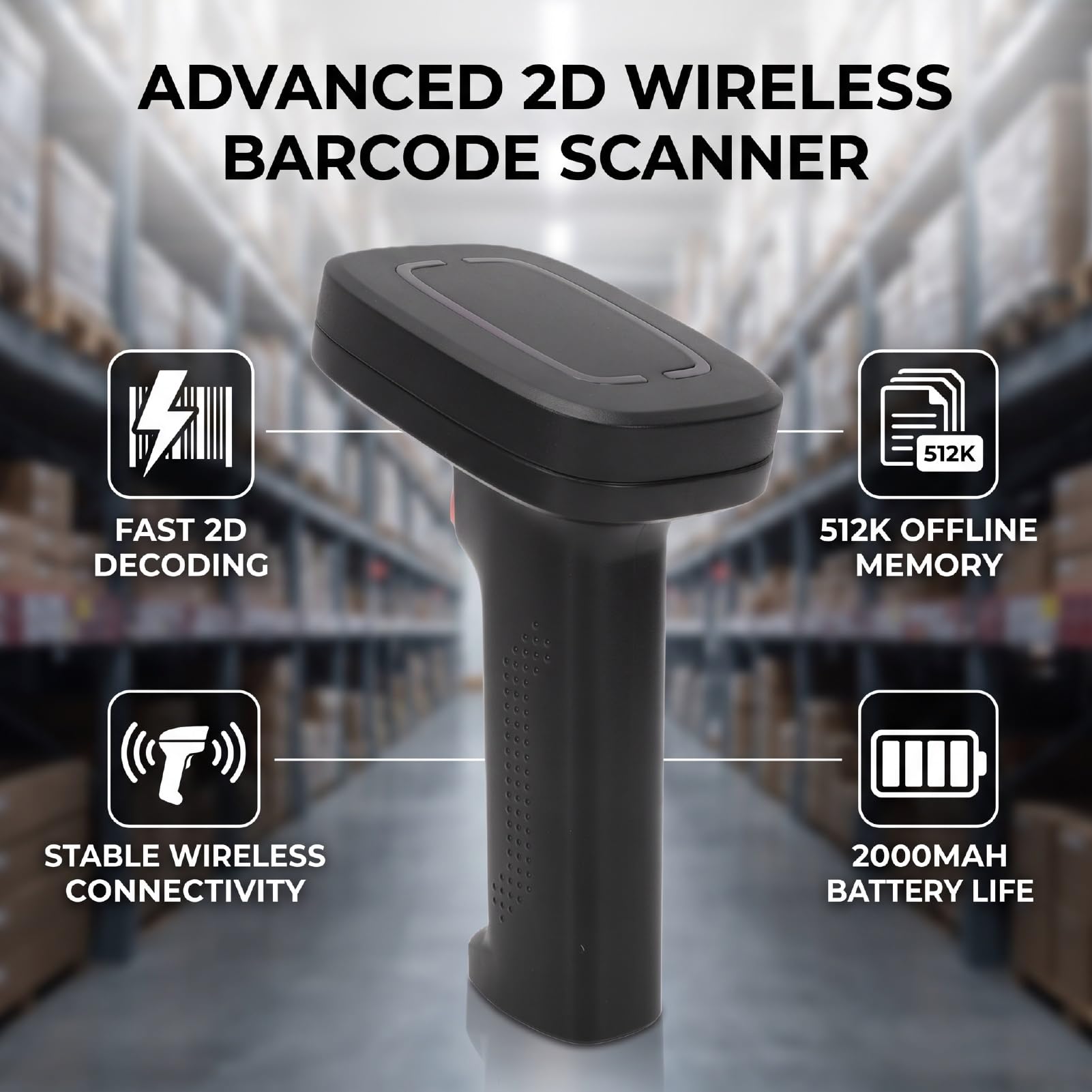 Scanner de Codes-Barres 2D sans Fil, Lecteur QR Portable