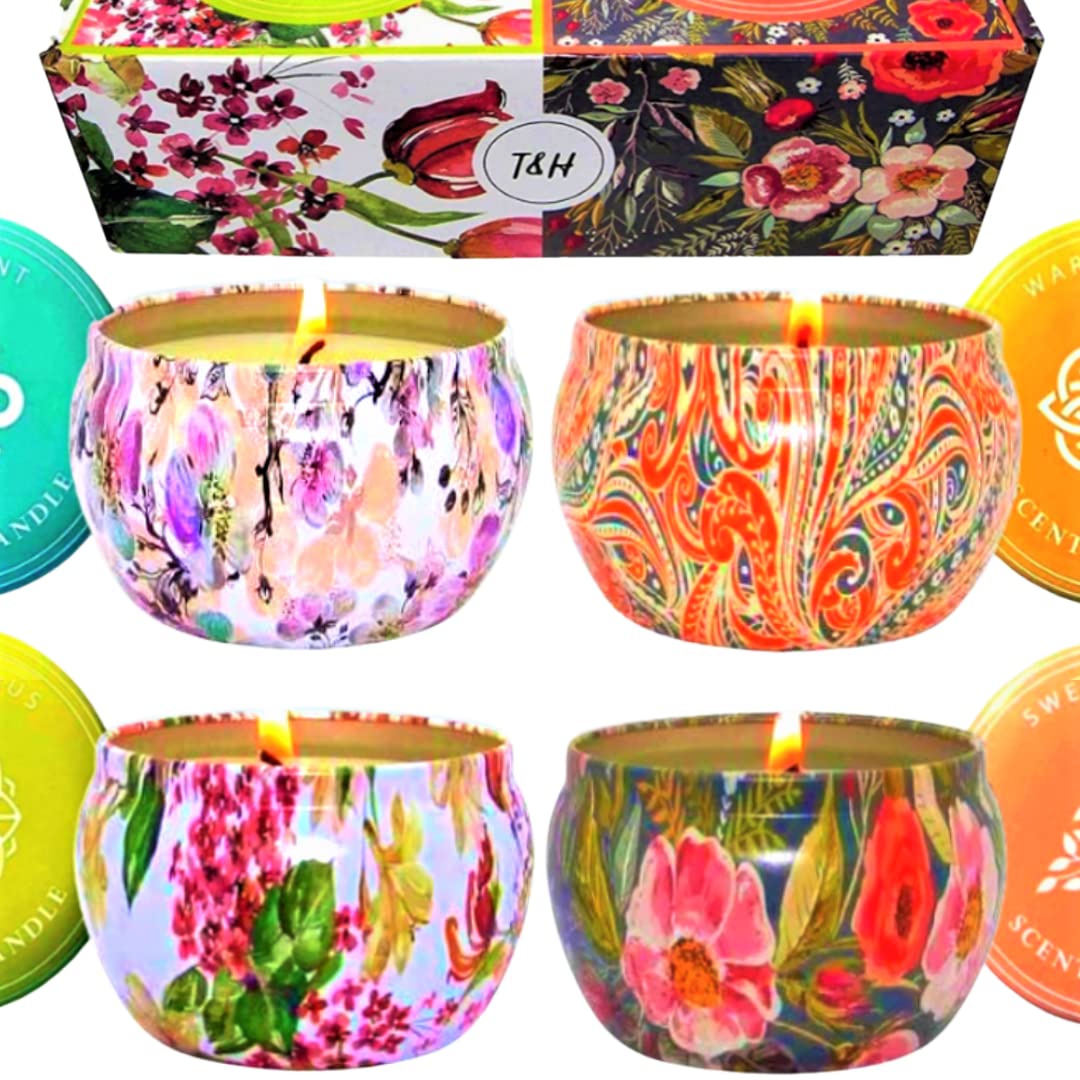 Scented Candle Set 4 x 6 Oz - Large Decorative Scented Candles Gift Set for Home - Relaxing Candles - Natural Soy Aromatherapy Candle Set - Housewarming Gift - Christmas, Birthday Gifts for Women