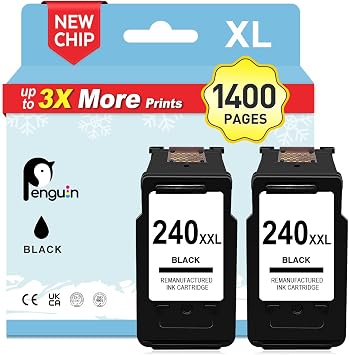 Penguin 240XL MG3620 MG3600 Black Ink Cartridge for Cannon Printers 2Pack