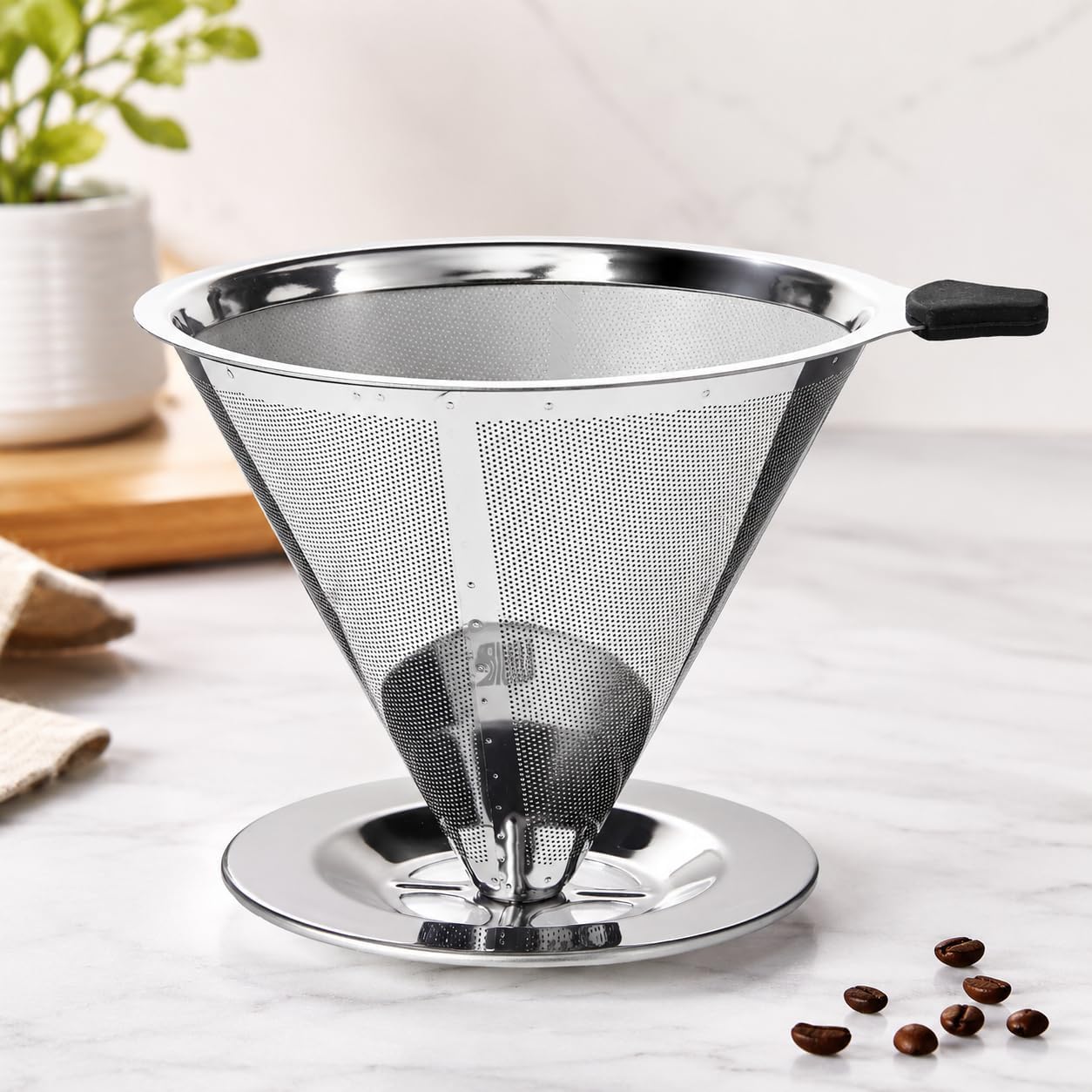 Coador de Café Inox Reutilizável Modelo 103 – Filtro Permanente em Aço Inoxidável Premium, Sem Necessidade de Papel, Fácil de Limpar, Preserva os Óleos Naturais e o Sabor do Café