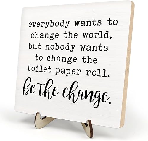 Miniatura 12 de Placa decorativa de baño, divertida placa de escritorio de madera con la vida es como el baño, letrero rústico para estante de casa de campo para