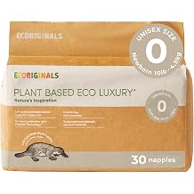 Ecoriginals - 30 Eco Newborn Nappies - Baby Nappies with 100% Plant-Based Layers, Disposable & Hypoallergenic Baby Essentials for Newborn - Secure Fit Size 0 Nappies <4.5Kg, 1 Pack