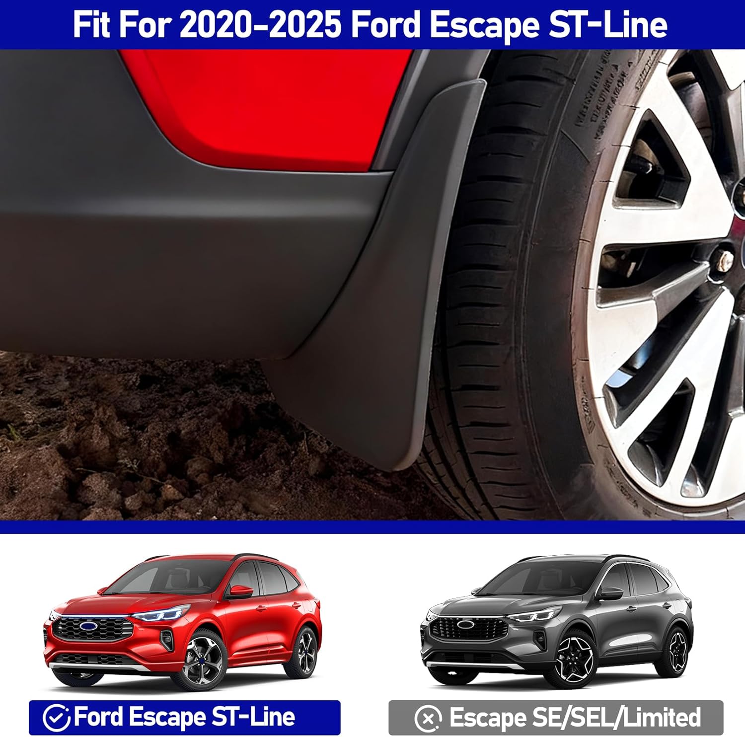 Mud Flaps for Ford Escape ST-Line 2020-2025,4PCS No Drilling Required Mudflap Fender for Escape 2022 2023 2024 Accessories,All-Weather Upgrade Front Rear Splash Guards(Not for SE SEL Limited)