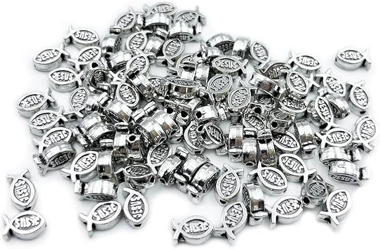 100Pcs Tiny Fish Beads Antique Silver Jesus Fish Beads for Crafts Making | 0.8x0.45cm Mini Fish Shaped Beads Metal Jesus Beads for Jewelry Making Bracelet Necklace Keychain DIY Supplies