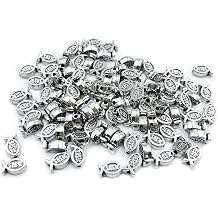 100pcs Tiny Jesus Fish Beads - Antique Silver, 0.8x0.45cm, Mini Fish Shaped, Metal, DIY Crafts Supplies