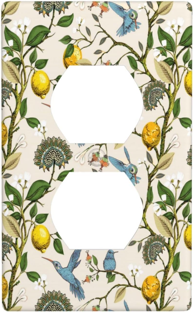 Blue Bird Lemon Tree 1 Gang Outlet Cover Outlet Light Switch Cover Decorative Single Duplex Wall Plate Cover For Home Living Bedroom Kitchen Decorative
