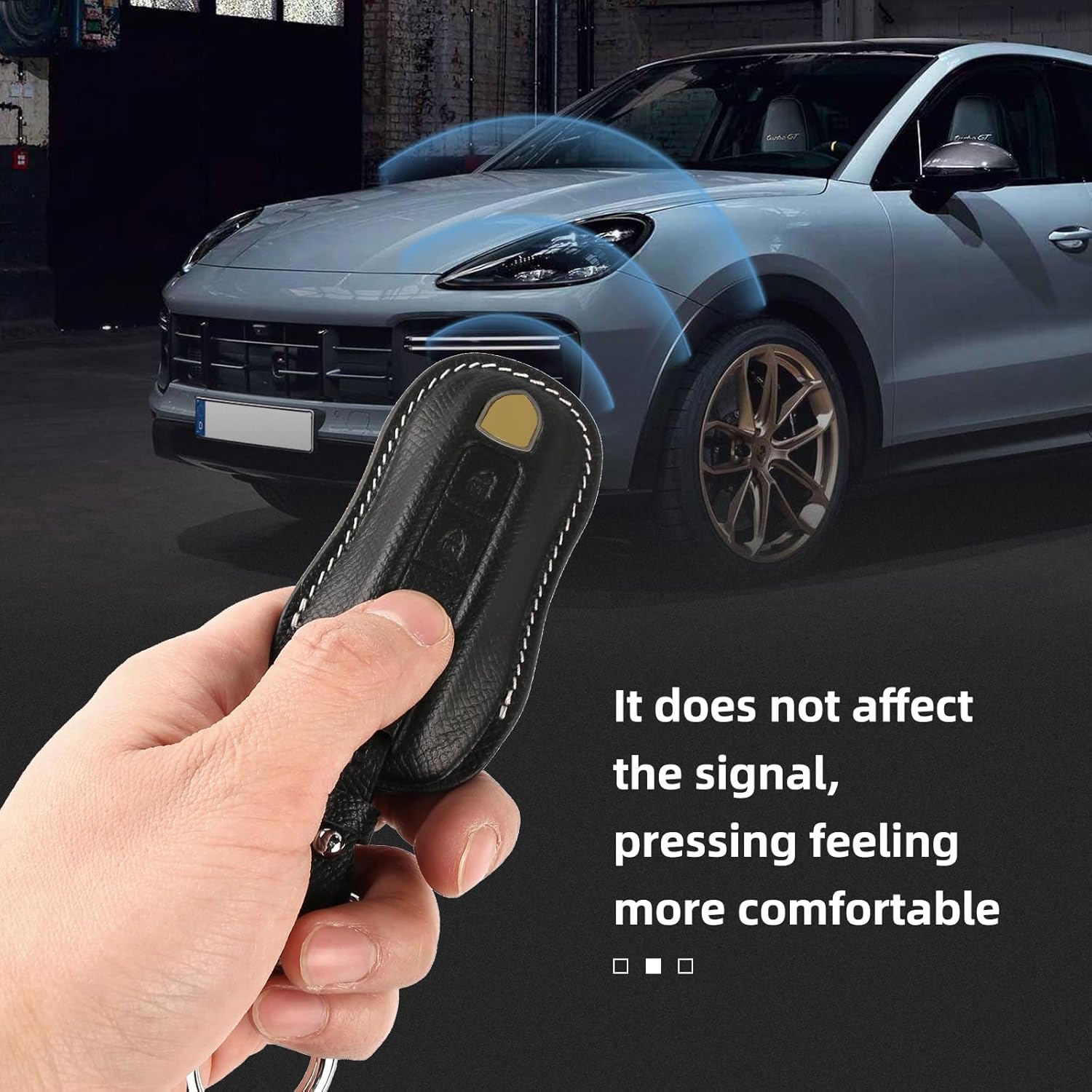 for Porsche Leather Key Fob Cover with Keychain Key Shell Compatible with 2020-2021 Porsche Panamera, Cayenne-Black