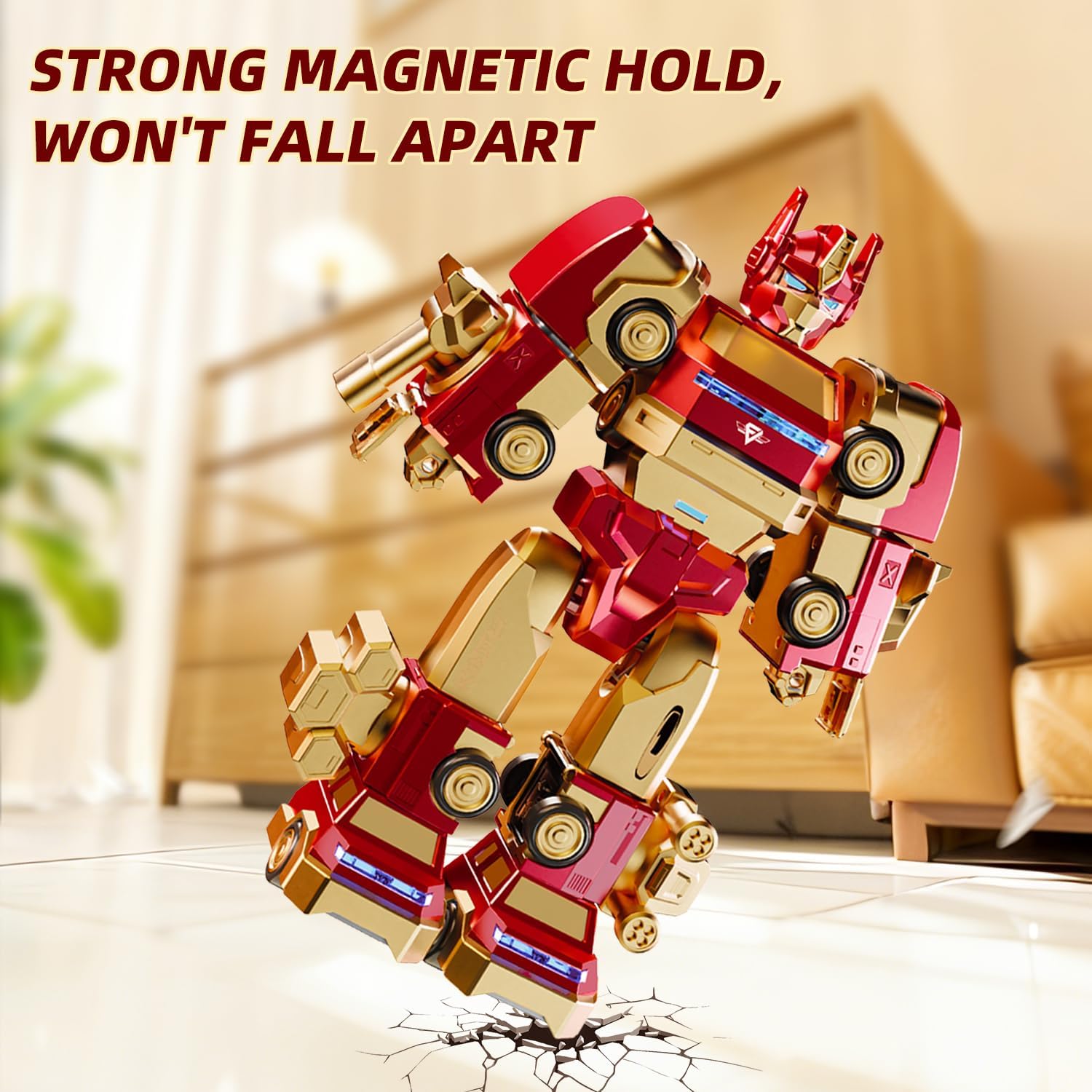 Magnetic Transform Robot Toy for Kids 3-5 Years Old, Robots Transforming Vehicles Trucks Car Toy with Storage Box, Birthday Gifts for Boys 3 4 5 6 7 Year Old