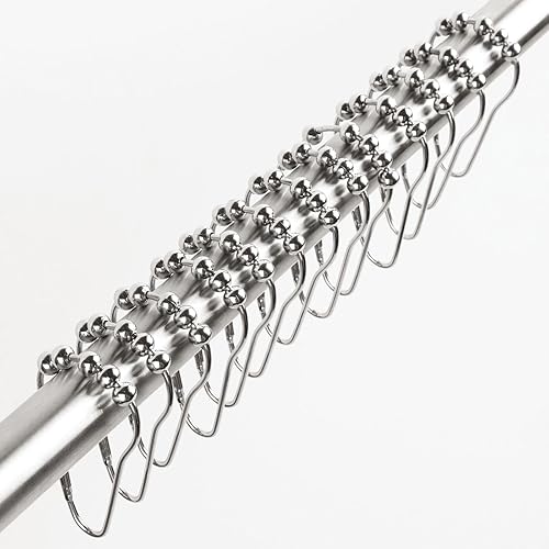 Miniatura 7 de mDesign Cortina de ducha de PEVA, de plástico, resistente al agua, 24 ganchos de acero inoxidable para duchas y bañeras, calibre 3, juego de 2