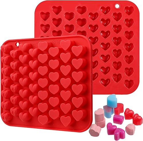 Webake Mini moldes de corazón de silicona con 52 cavidades en forma de corazón para chocolate, gomitas, dulces, cera derretida, cubitos de hielo,