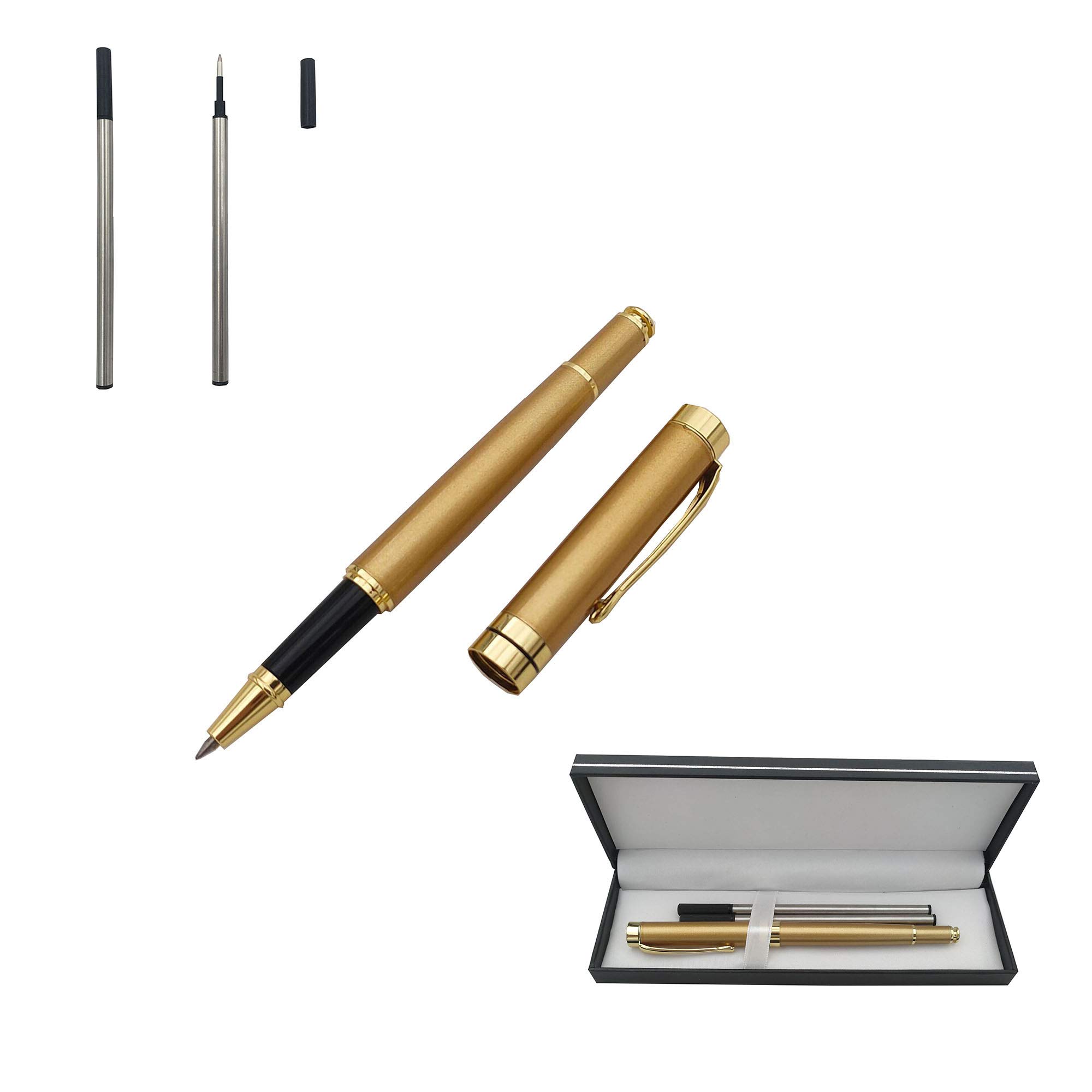 Accod Signature Pen Premium Metal Rollerball & Ballpoint Pen Creative Gift Pen with Two 0.5mm Black Replaceable Refills High-grade Pen Case Nice Gift for Family Friends and Colleagues (Gold)